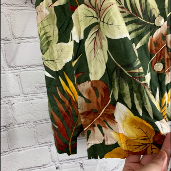 VINTAGE Hawaiian Shirt Button-down Green with Palm Leaves - Picture 11 of 12